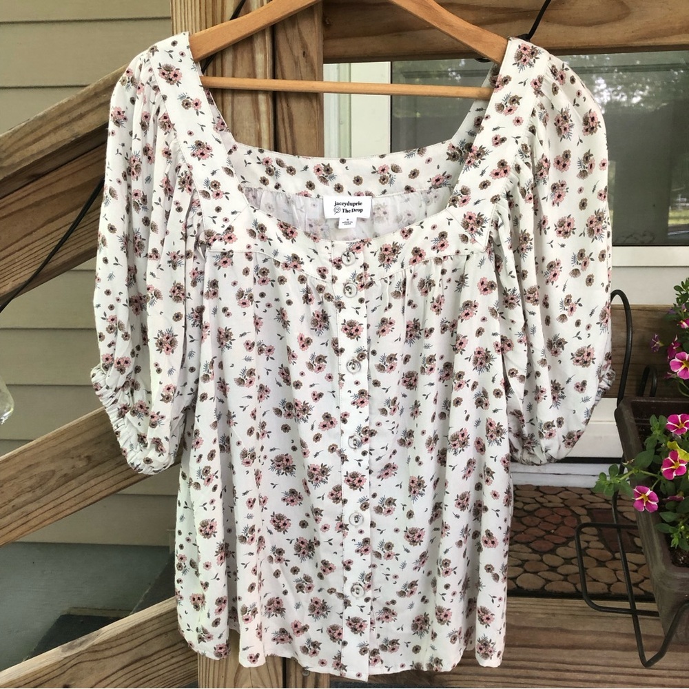 🌼NWOT Jacey Duprie Square Neck Floral Blouse Size Small